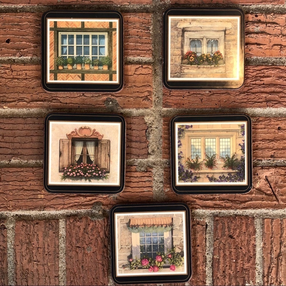 Set of 5 Pimpernel Cork Back Flower Window Box Coasters - Picture 1 of 9